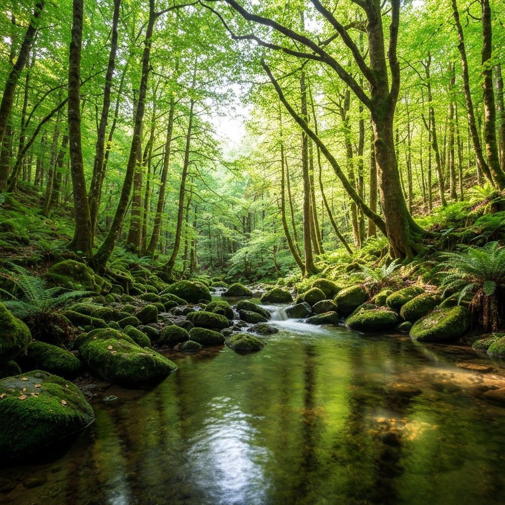 Natural landscape with flowing water representing holistic wellness